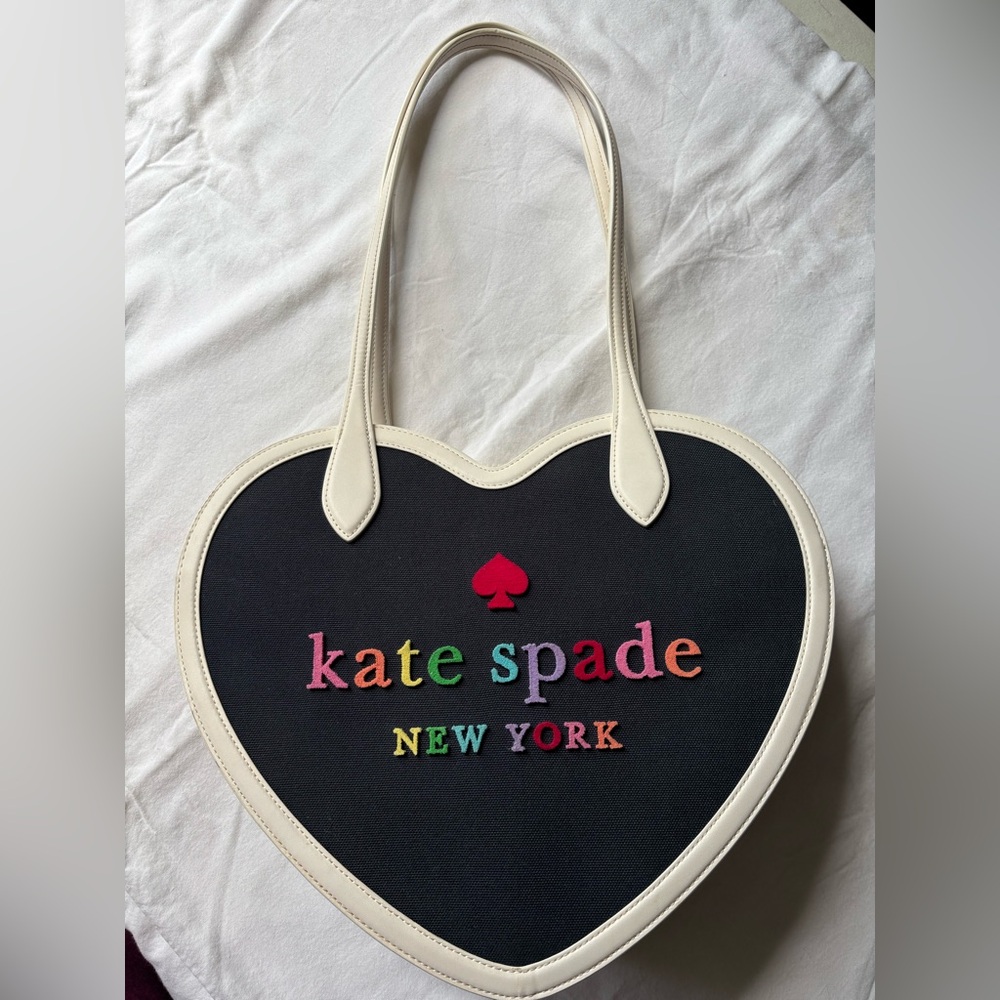 Kate Spade Black and Cream Heart-Shaped Tote
